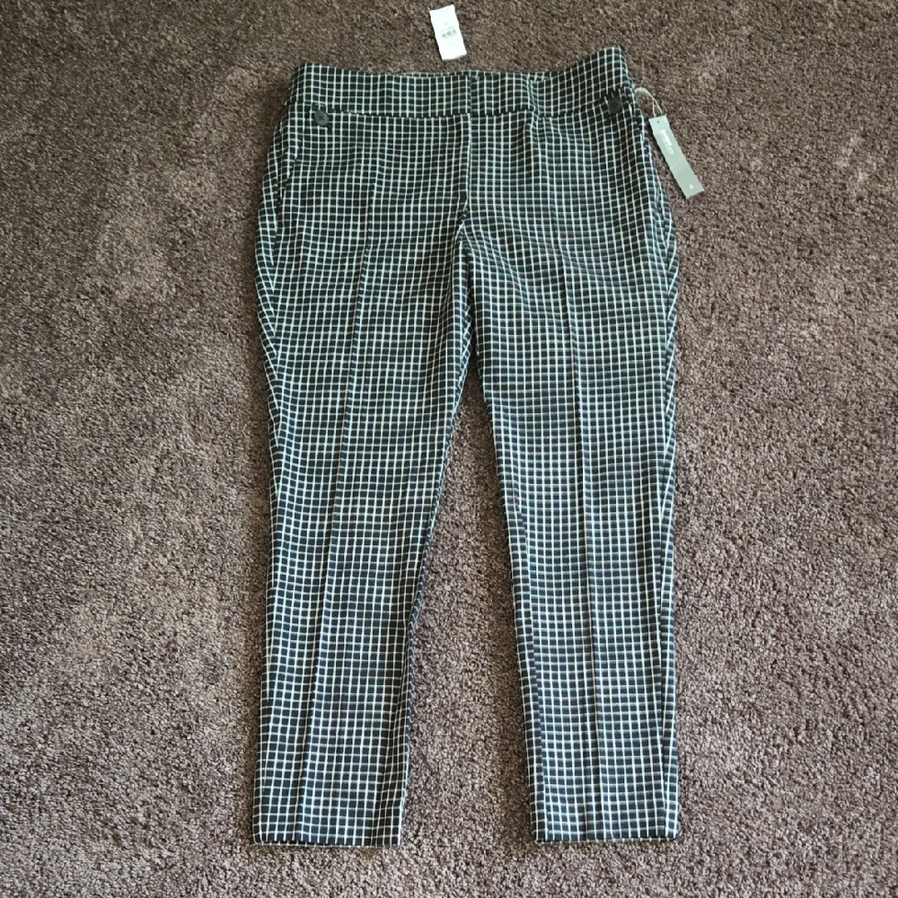 NEW Ann Taylor Loft Black White Plaid Skinny Ankle Pants 8